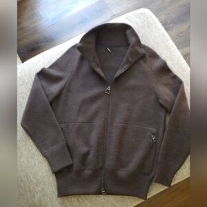 AKRIS WOOL/MULBERRY SILK BROWN ZIP JACKET/CARDI EUC us6 uk10